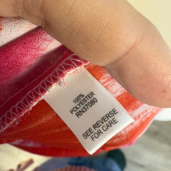 Cato Women's Size L Red and Pink Tie Dye Striped High Low Blouse #3456 - Picture 6 of 8